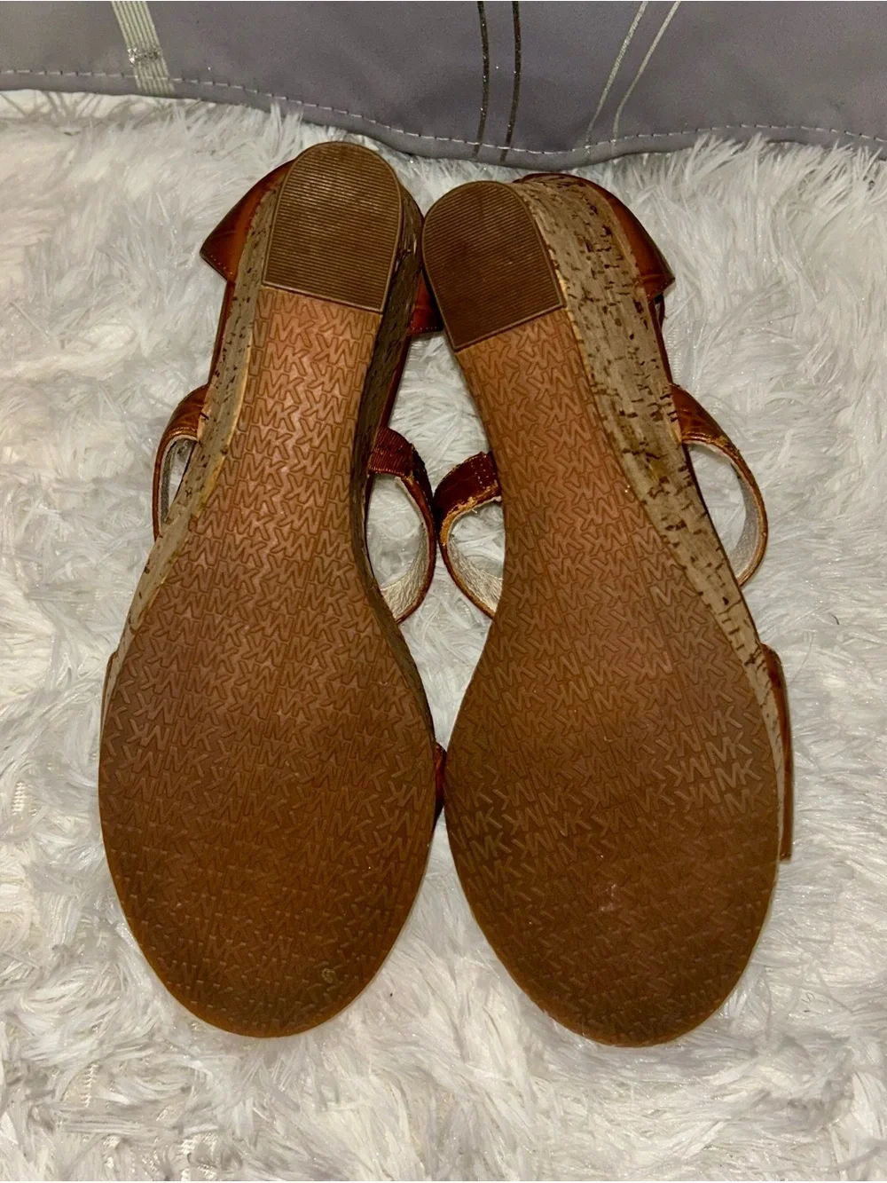 Gorgeous MICHAEL Michael Kors Brown Leather Logo-Detail Wedge-Heels